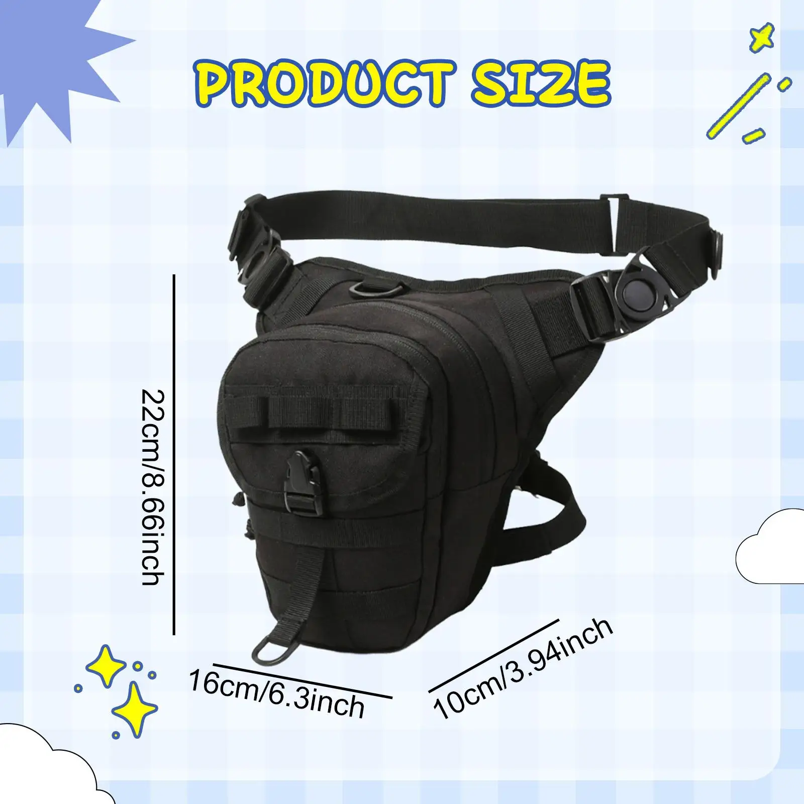 Motorcycle Leg Bag Men Waist Organizer Decoration Adjustable Thigh Bag Hip Pouch for Cycling Travel Outdoor Casual Hiking