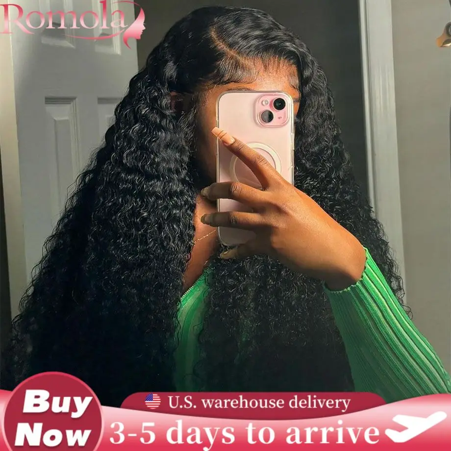 

Парик Romola Curly 5x5 с предварительно нарезанным кружевным фронтом, из натуральных бразильских волос, глубокая волна, парик 4x4 с кружевным фронтом без клея, из натуральных волос, для женщин