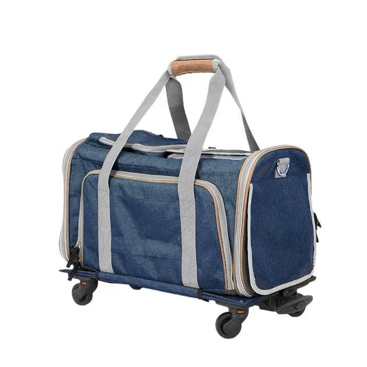 Stock Storage Pet Smart Cart Rolling Carrier with Wheels Soft Sided Collapsible Folding Travel Bag,Dog Cat Airline Approved Tote