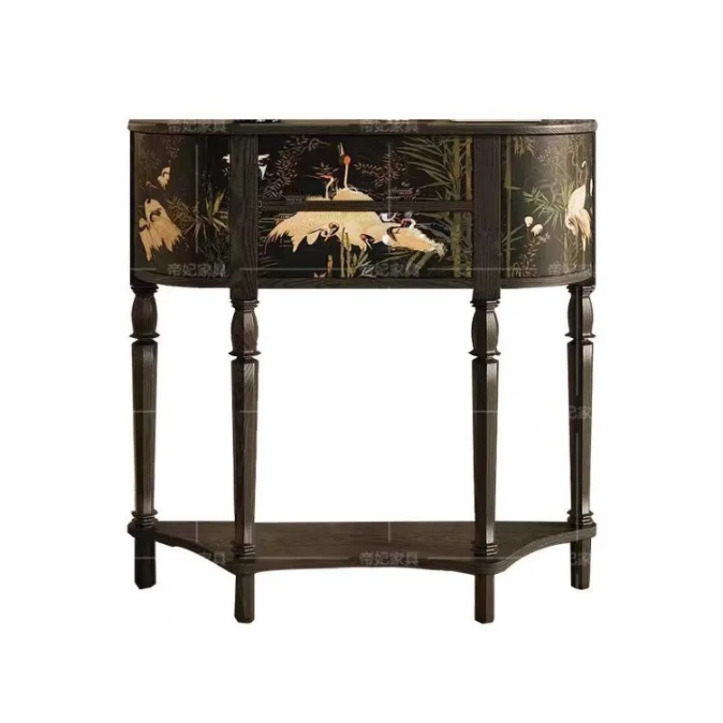 Medieval black painted entrance table French animal pattern foyer display cabinet retro solid wood storage case