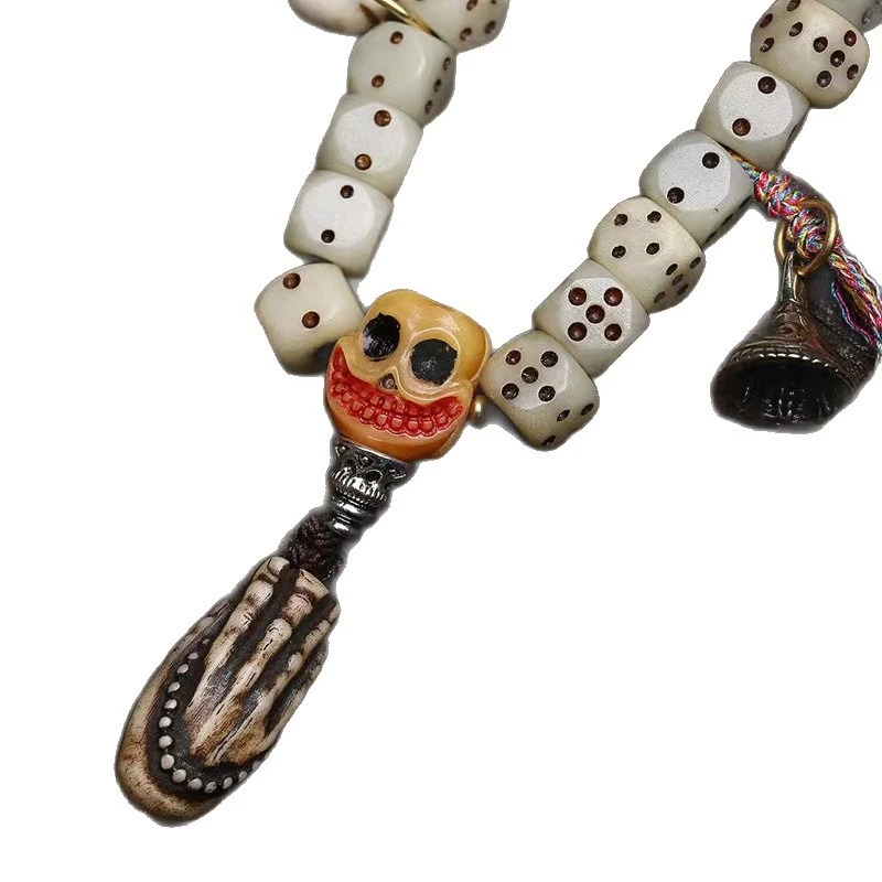 Tibetan-style bone carving dice with 108 beads, necklace with cinnabar swastika beads, camel bone A-daiBring wealth bracelet