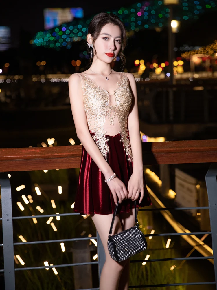 Kleid lampu gaya baru Luxus Abnehmen samsamt Nachtclub Stil Kurzes Kleid gaun pesta Kleid prom