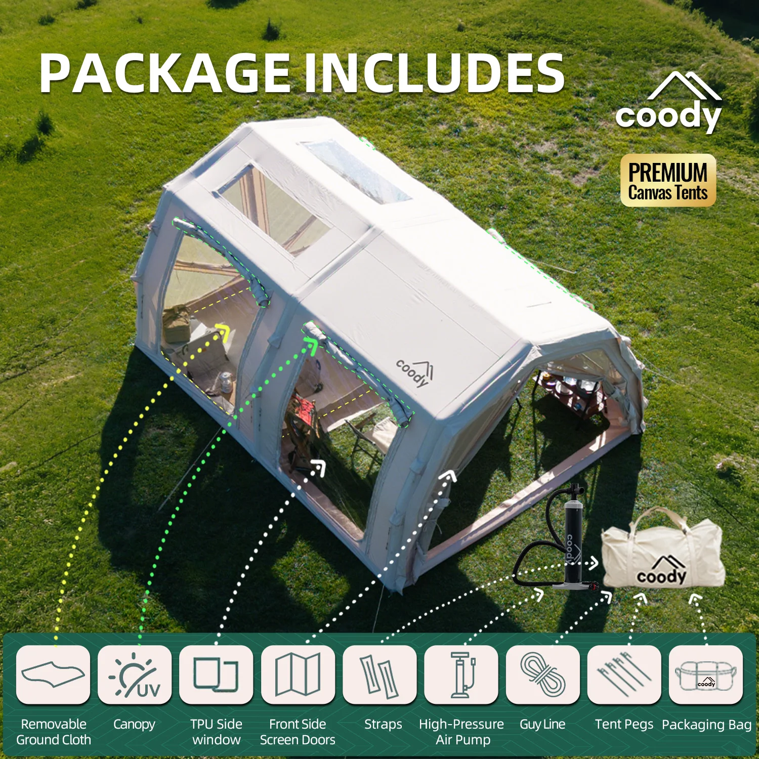 

17.2 Familia Pro-Beige Glamping Inflatable Tunnel Camping Tent Cotton Fabric Outdoor Inflatable Family Air Tent