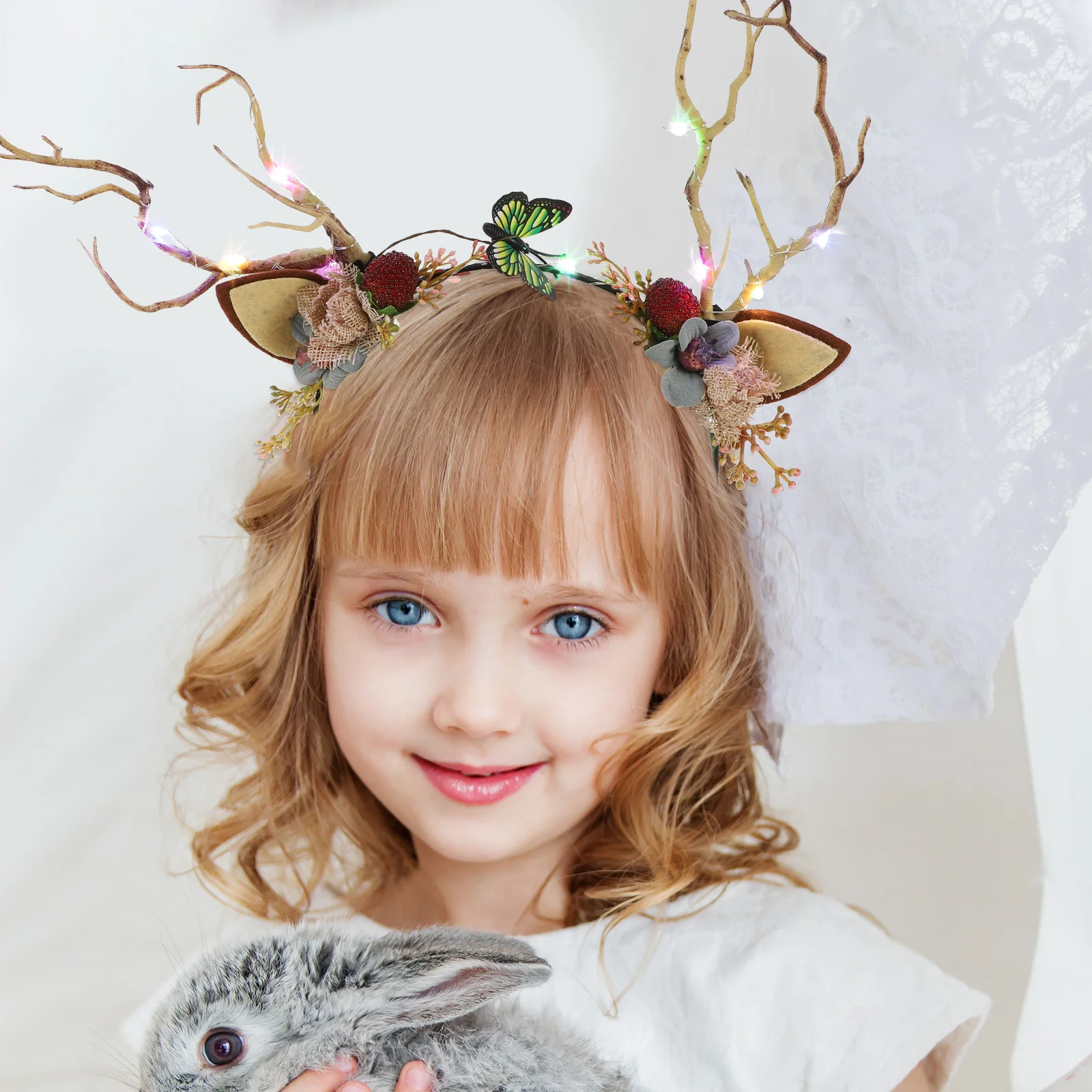 Diadema navideña con astas brillantes, diadema con aro para el pelo para niñas, diadema con astas de horquilla para niños