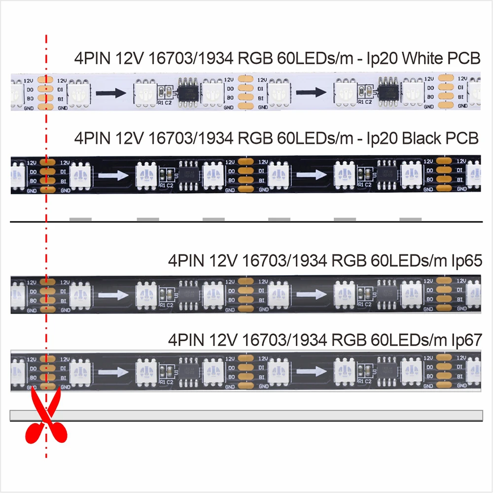 Breakpoint Resume 4Pin Dual Signal RGB Dream Color LED Strip DC12V 24V 60LEDs/m TM1934 SPI Addressable Light Tape IP20 IP65 IP67
