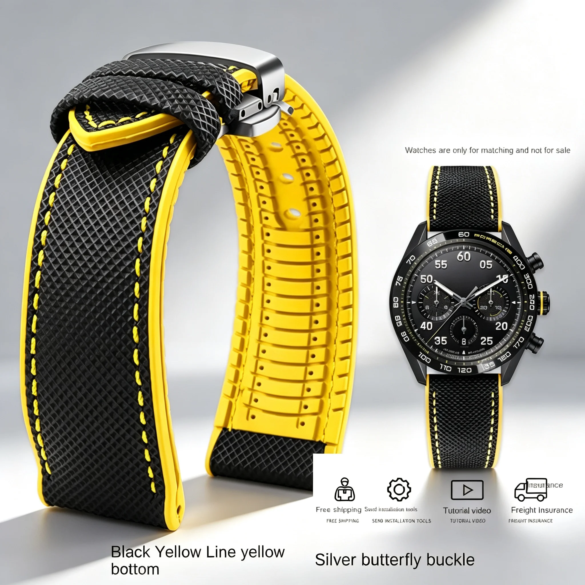 19 20 21 22m For Tag Heuer Formula F1 Monaco Carrera Gulf Aquarace Seiko Breitling Silicone Watch Strap Men Fkm Rubber Watchband