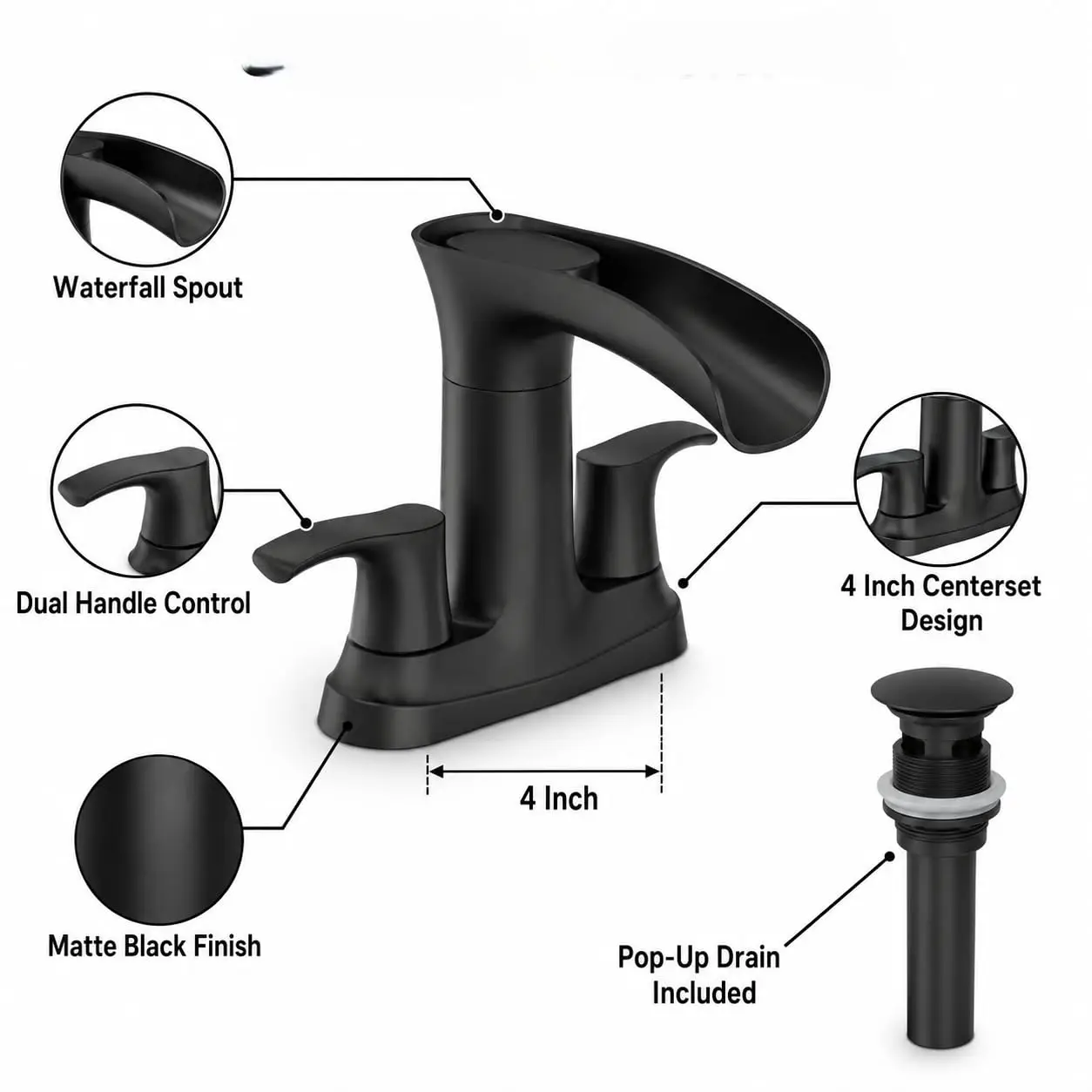 HiMISS Modern Waterfall Bathroom Faucet image 6