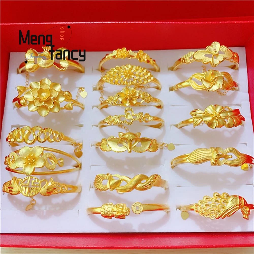 

Vietnam Sand Gold 24K Plated Flower Bangle Charms Fashion Fine Jewelry Sets Wedding Souvenir Bracelet Luxury Women Holiday Gifts