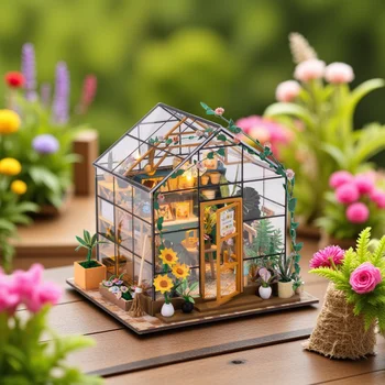 Mini domeček pro panenky, sada, DIY, květinový domeček, ručně vyráběné 3D puzzle, montážní model, hračky, domácí dekorace do ložnice s nábytkem, dárek 10 nejlepší prodej miniaturní dřevěný dům - №10