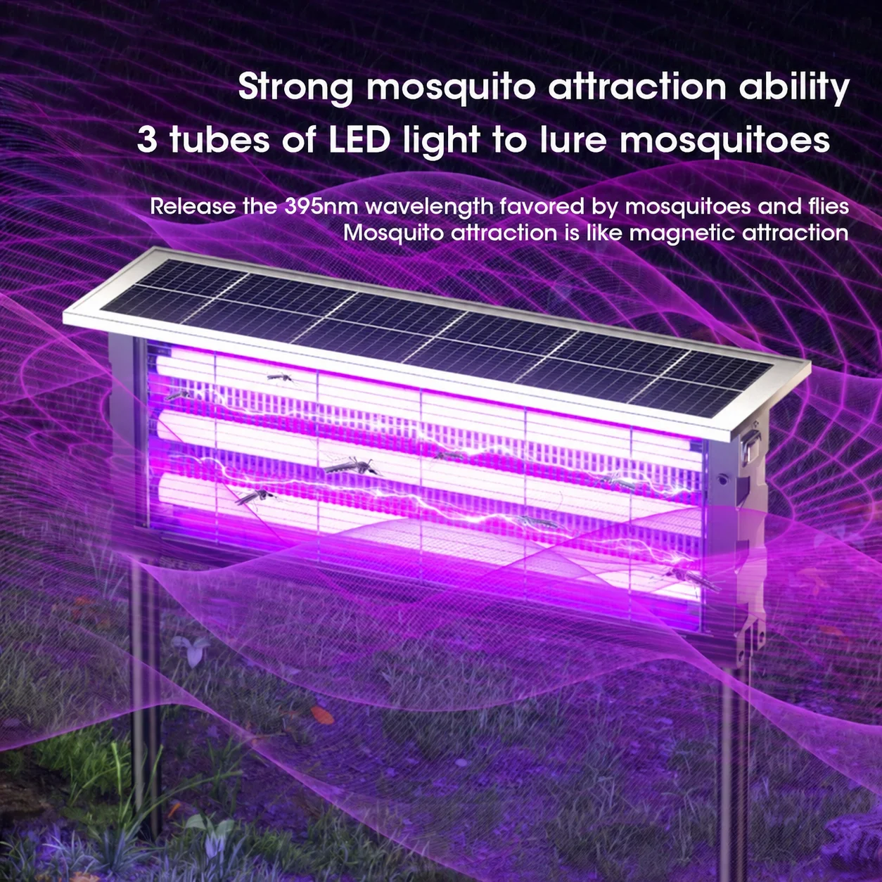 Lampe anti-moustiques et insectes solaire JOYINLED pour extérieur, grande surface, piège à mouches, éclairage de pelouse pour le contrôle des nuisibles dans la cour
