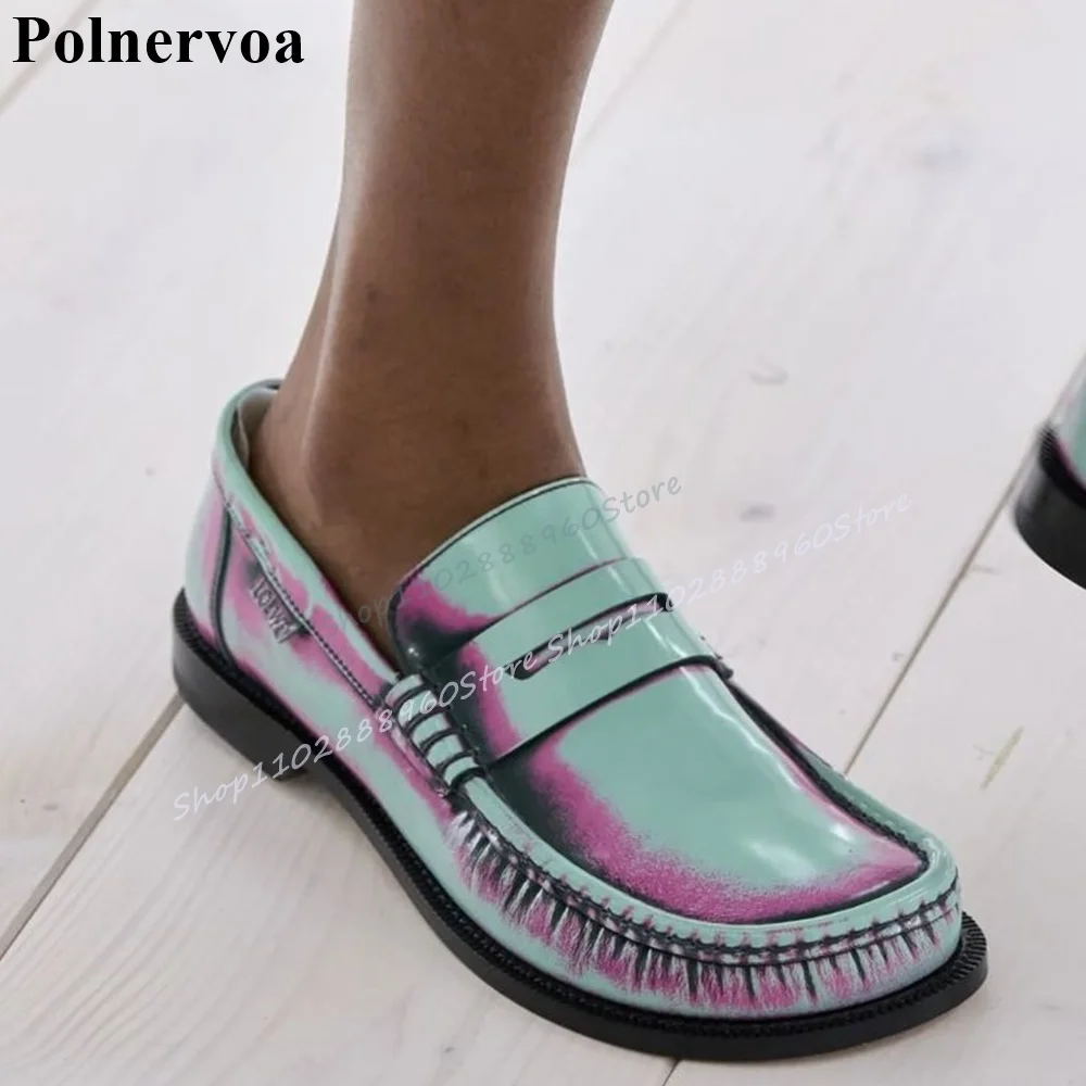 

Popular Gradient Color Leather Pumps Flat With Shoes For Women Slip On Round Toe 2025 Fashionable Zapatos Para Mujere