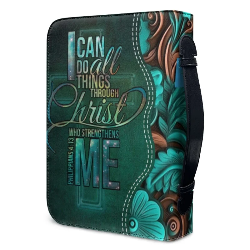 Funda con estampado personalizado de la Biblia de la Iglesia, libro de estudio, bolsos de PU, powerful Grace I Can Do All Things a través de Cristo Philippians