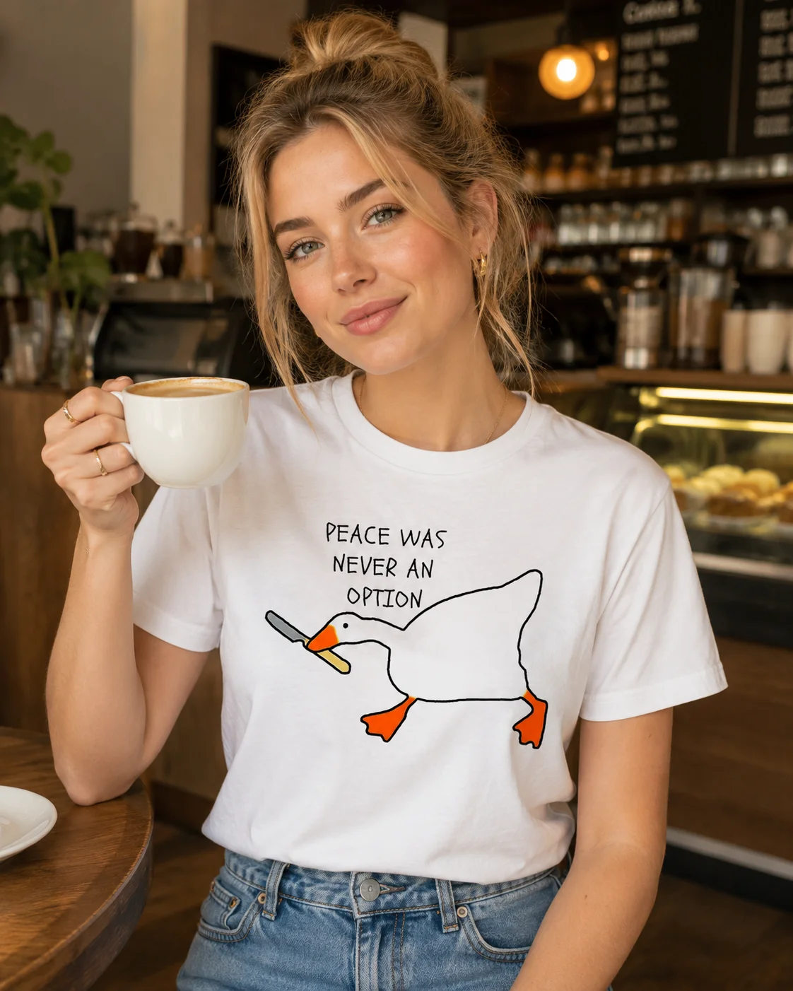 Untitled Goose Games Peace Was Never An Option T-Shirt  Short Sleeve Summer Funny Casual Fashion Harajuku Kawaii Y2K Clothing