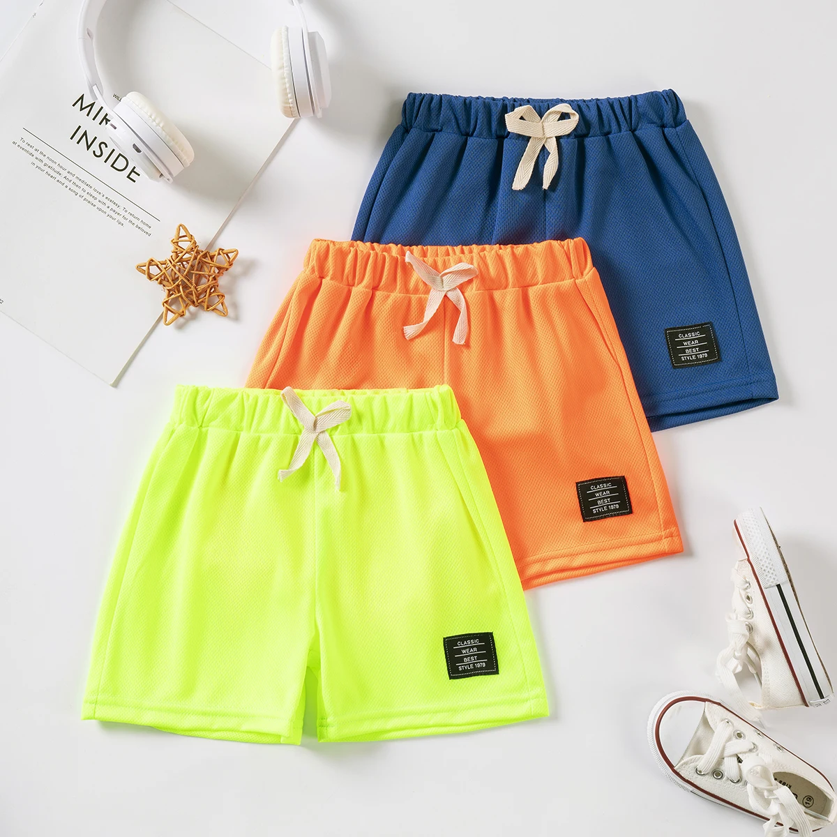 3 Pieces Summer Children's Shorts Solid Color Men's and Women's Casual Drawstring Sports Shorts Summer Clothes