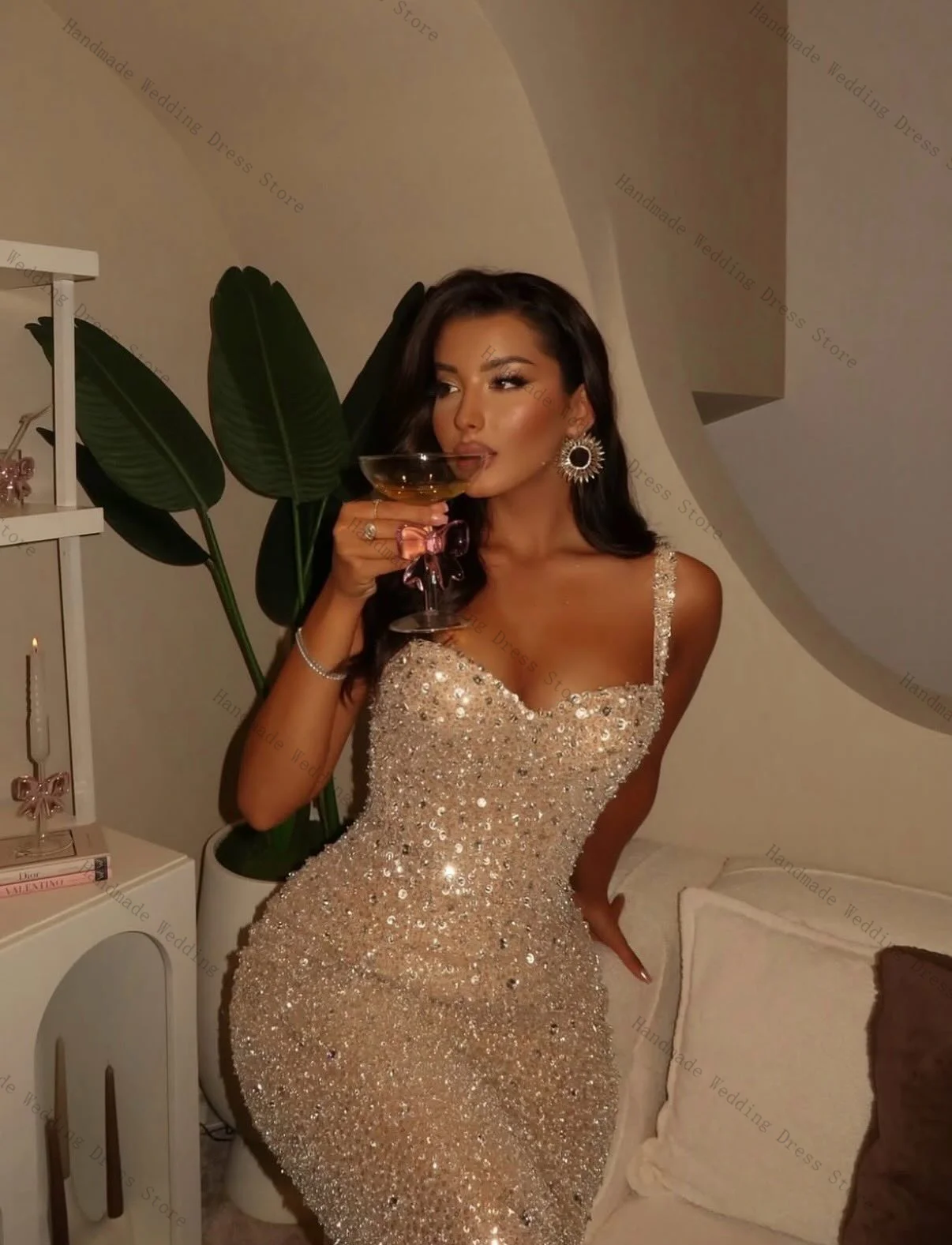 Abito da ballo da donna con cristalli di pietra Abito da sera da sposa a sirena senza maniche a righe sexy lucido con lacci sul retro Abito personalizzato