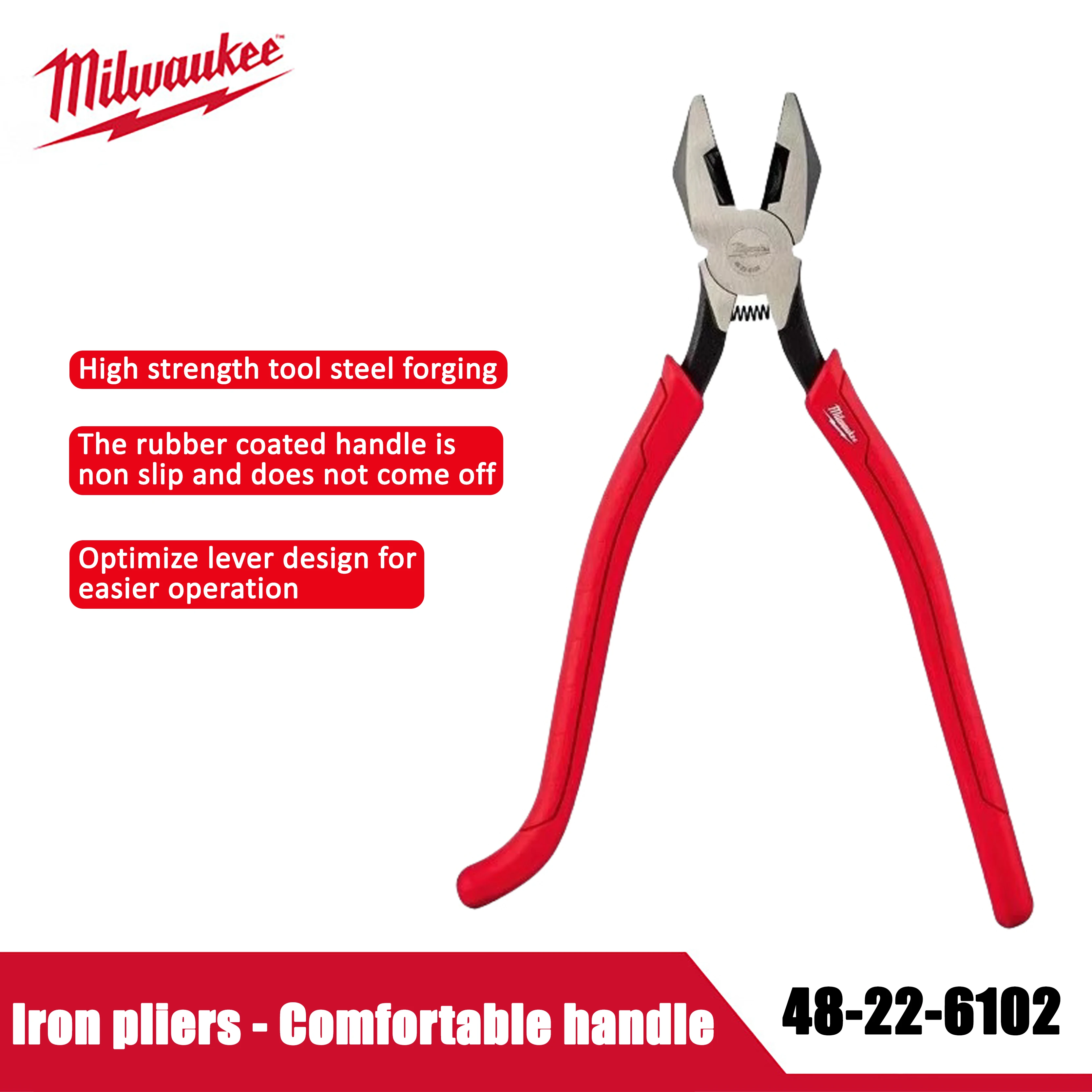 

Milwaukee Iron pliers, comfortable handle, electrician pliers, wire pliers, professional manual tools for cutting 48-22-6102
