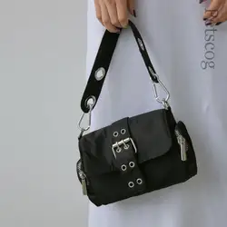 Vintage Women's Bag Fashion Nylon Underarm Small Shoulder Bags Rivet Design Ladies Handbag Elegant Female Black Totes