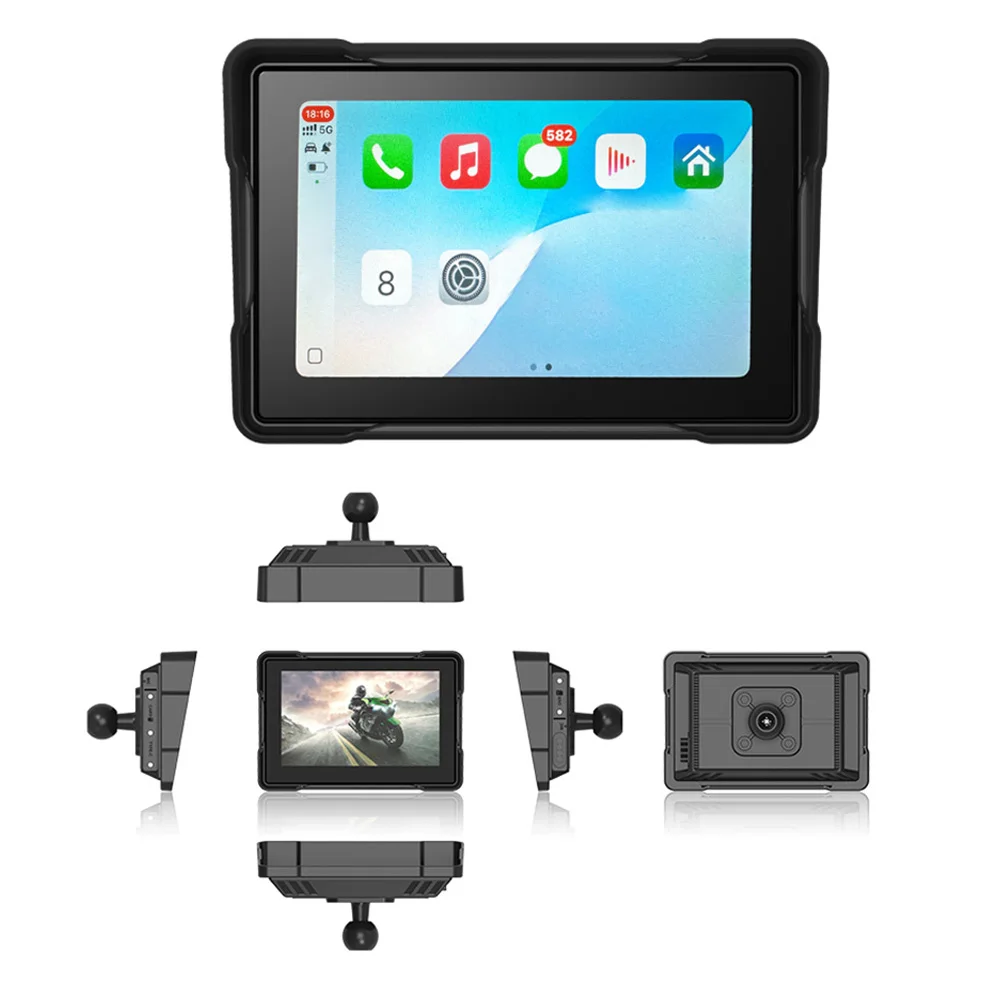 

Motorcycle Portable Display Screen for Carplay and 5 Inch HD Navigation Digital Dashboard with Installation Kit