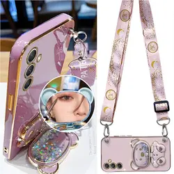 Cute Quicksand Bear Strap Phone Case For Samsung Galaxy A34 A21S A20S A54 5G A10 A10S A11 A12 A13 A14 A750 A23 A02 A04 A54 Cover