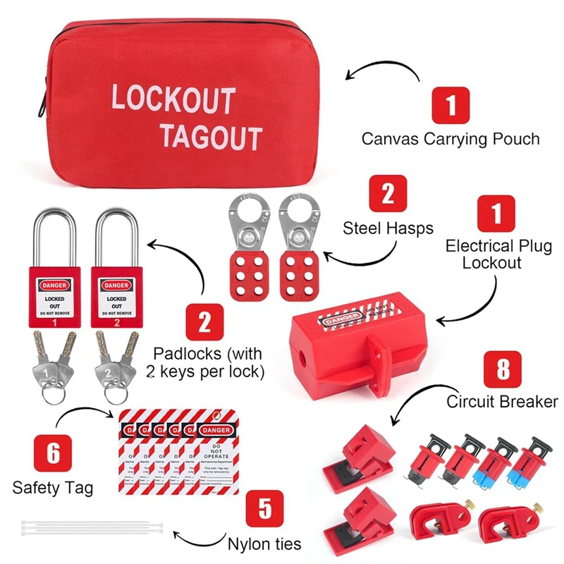 Lockout Tagout Kits Electrical, Lockout Tagout Station Safety Hasp Latch, Lockout Tags/Circuit Breaker, For Industrial, Durable