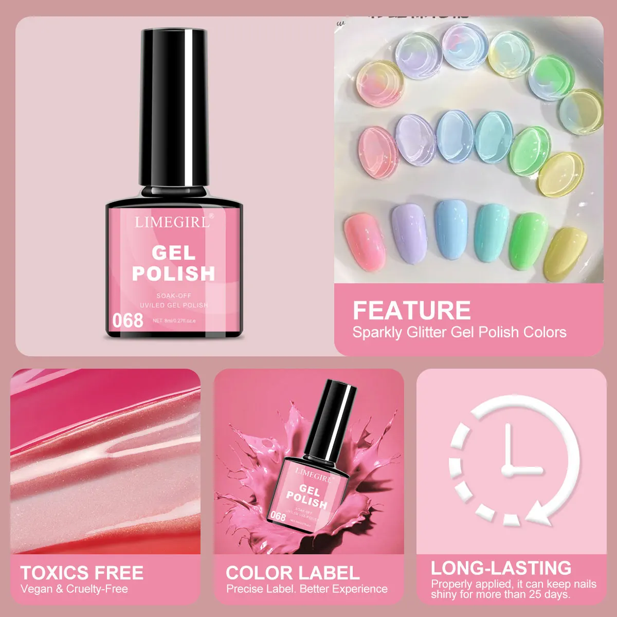 LIMEGIRL Blooming Gel Set met Soak-off nagelgellak en basislaag/toplaag, langdurige nagellak, Nail Art Salonbenodigdheden