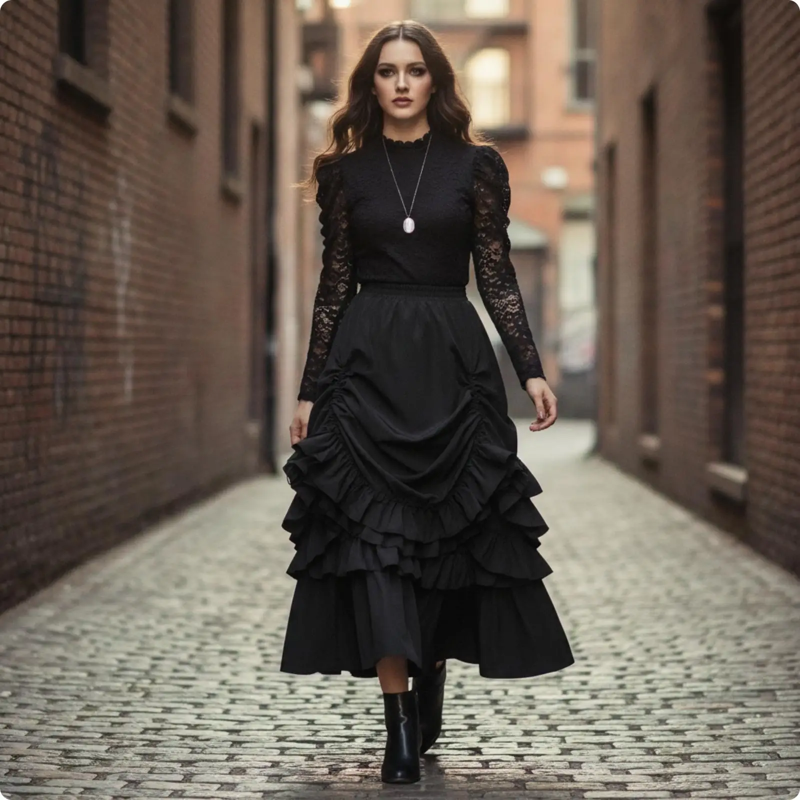 Vintage Women Retro Skirt Irregular Flounce Long Skirt Polyester Dance Costume Casual Elastic Waist for Party
