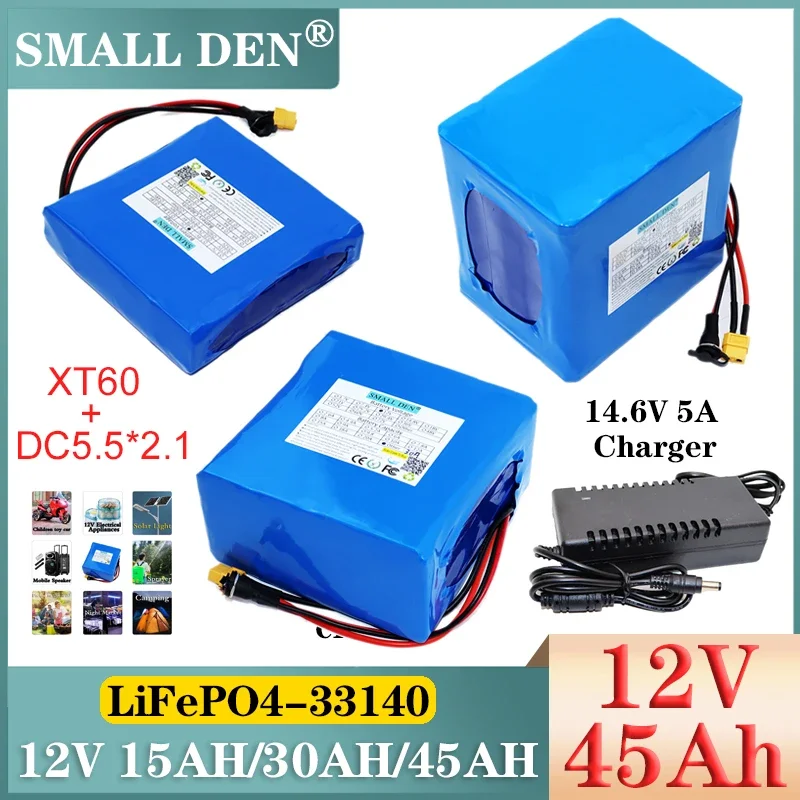 

12V 45Ah 30Ah 15Ah 33140 Lifepo4 battery pack 3000 cycles For Sprayer Toy car Camping Power Supply Solar Light +14.6V 5A Charger