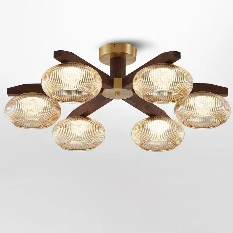 

2026 for Italian all copper North American walnut medieval style bedroom ceiling light retro living room glass lamp modern