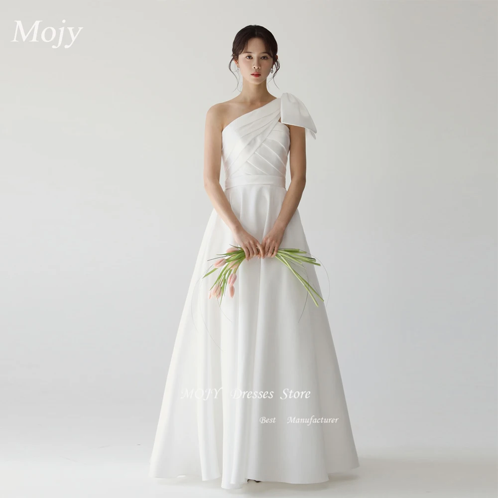 Mojy Elegantes One-Shoulder-Korea-Brautkleid in A-Linie mit Schleife, ärmelloses Brautkleid, rückenfrei, Tee-Länge, Brautkleid, Fotoshooting