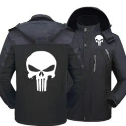 New Winter Men's Punisher Logo Windproof Hooded Jackets Thick Warm Coats Male Outwear Mountaineering Overcoat Windbreaker