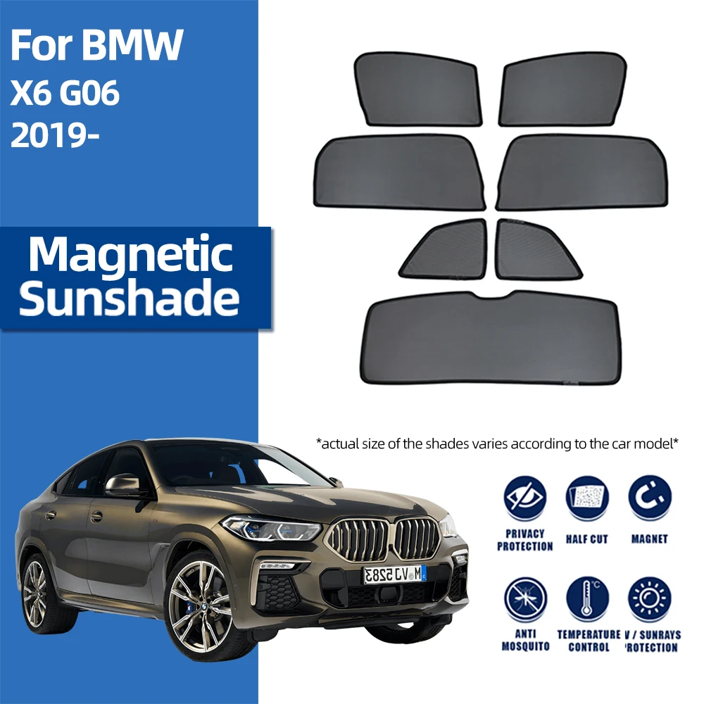 

For BMW X6 G06 F96 2020-2024 Car Magnetic Sunshade Front Windshield Curtain Rear Side Window Mesh Sun Shade Visor