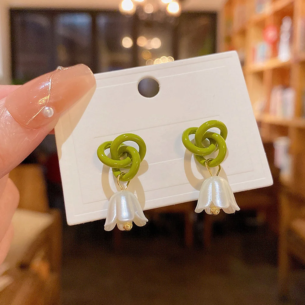 

Lily of Earrings Ladies Gifts Spring Drop Dangle Flowers Jewelry Green for Women Alloy Miss