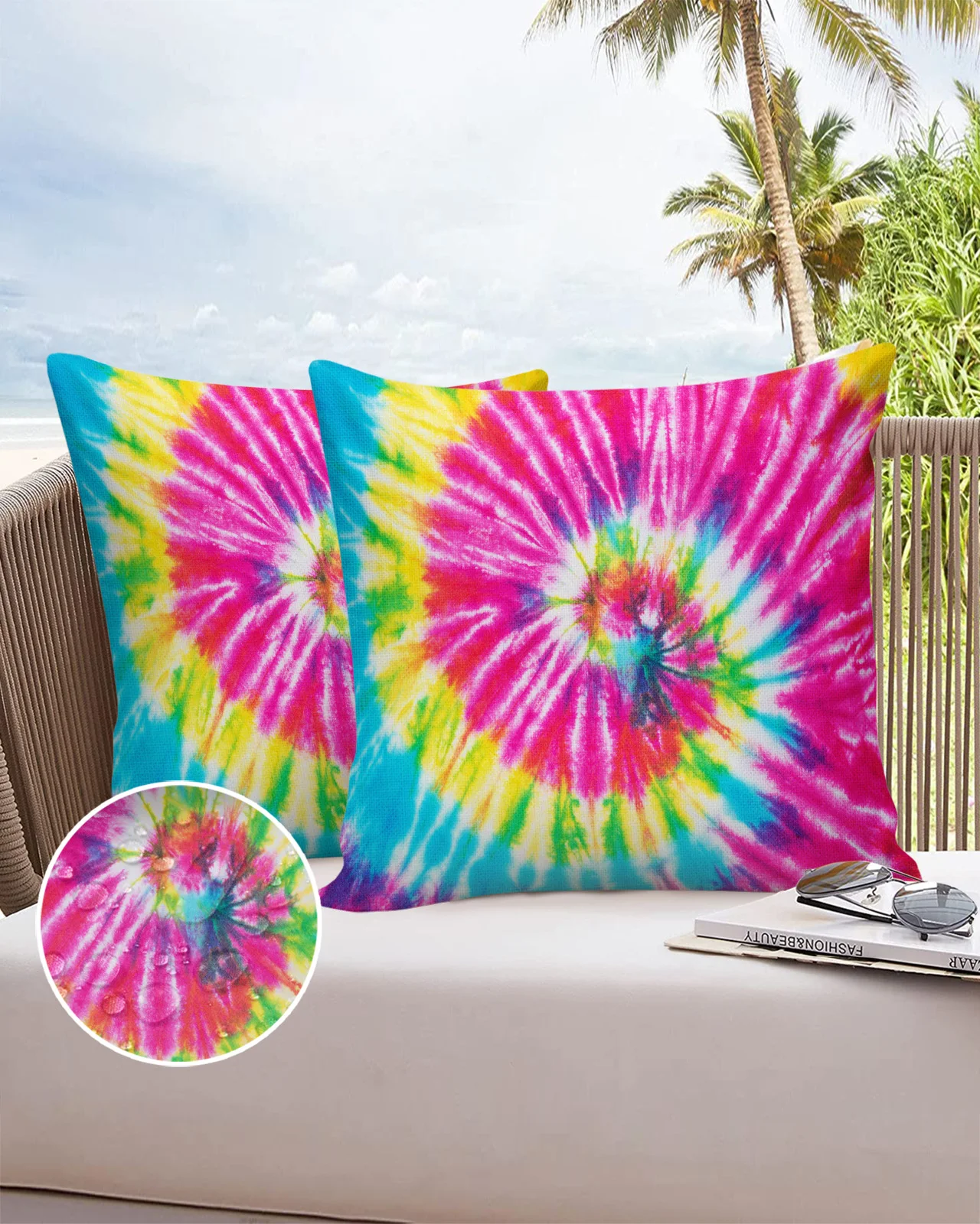 

2/4PCS Outdoor Garden Chair Waterproof Cushion Cover Rainbow Tie-Dye Color Ethnic Home Decor 40/45/50/60/66cm Pillow Case