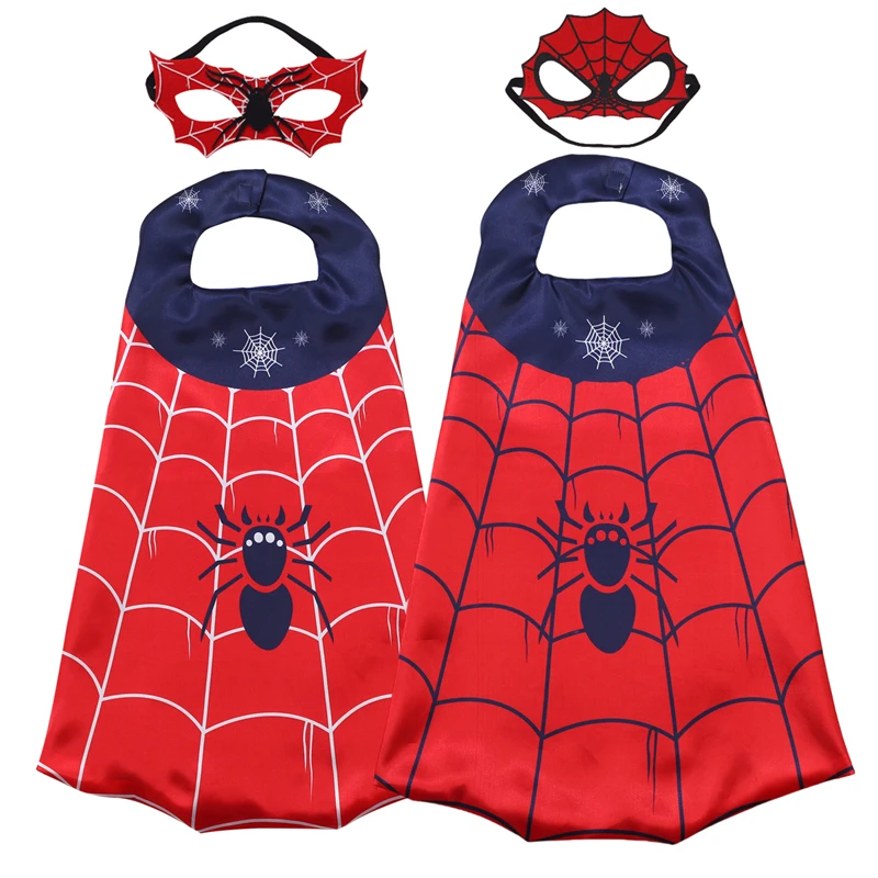 Disfraz de Spiderman con Capa, Muñequeras y Máscara, Traje de Superhéroe para Halloween, Actuaciones y Fiestas