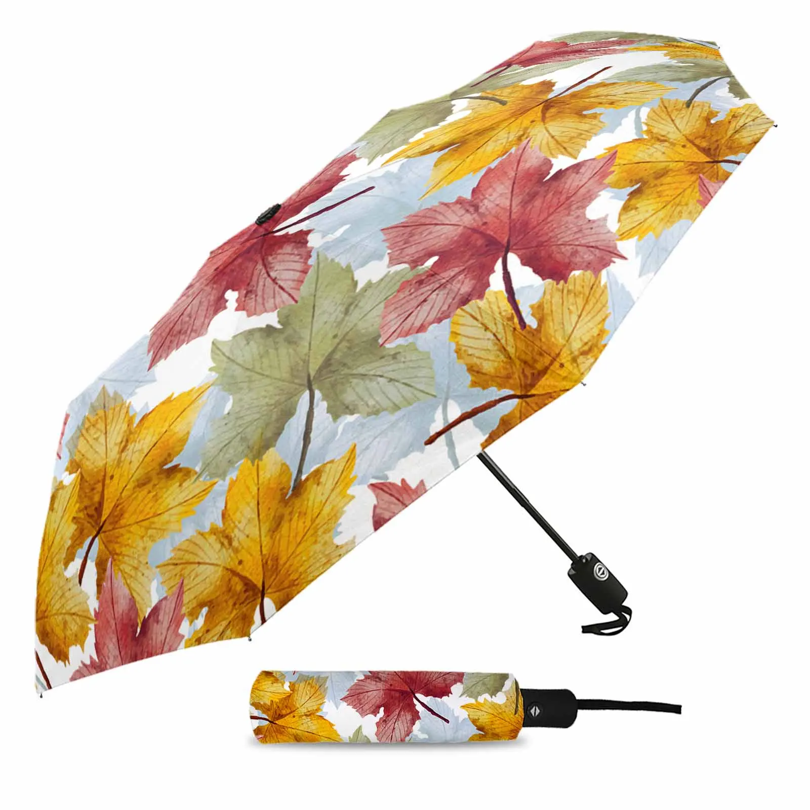 Autumn Plant Maple Leaf Countryside Outdoor Fully-automatic Folding Eight Strands Umbrellas for Kids Printed Umbrella