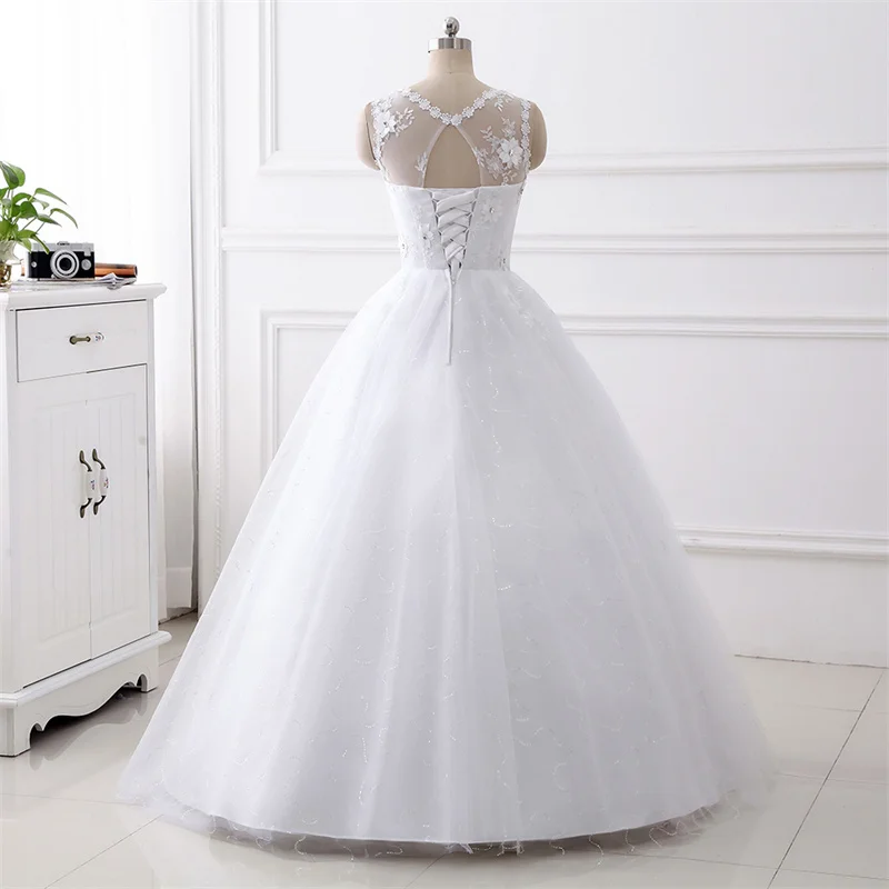 Cheap Simple A Line Satin Netting Tulle V Neck  Floor Length Applique Sequin Beading Wedding Dresses Bridal Gown Corset Back