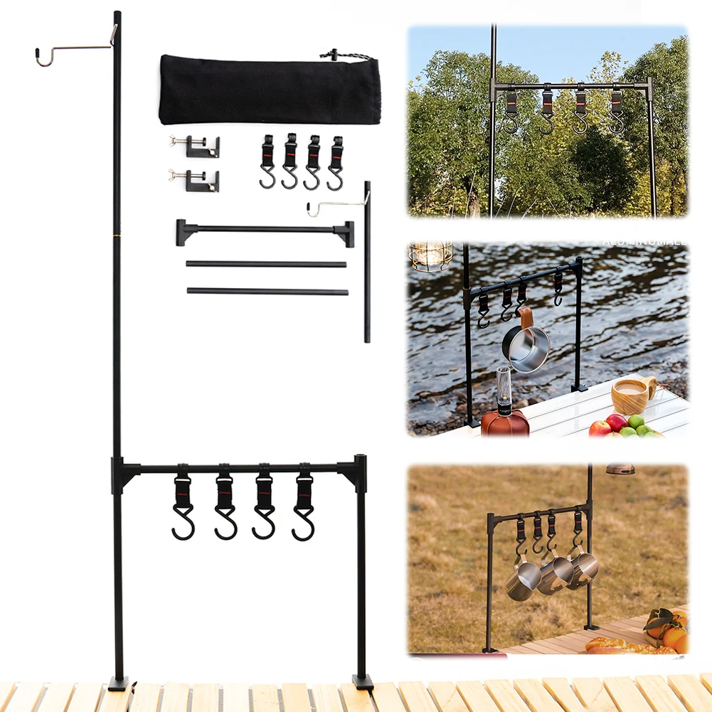 

Camping Storage Bracket with Hook Picnic Tableware Rack Aluminum Alloy Camping Lantern Hanger for Outdoor Dining and Hiking