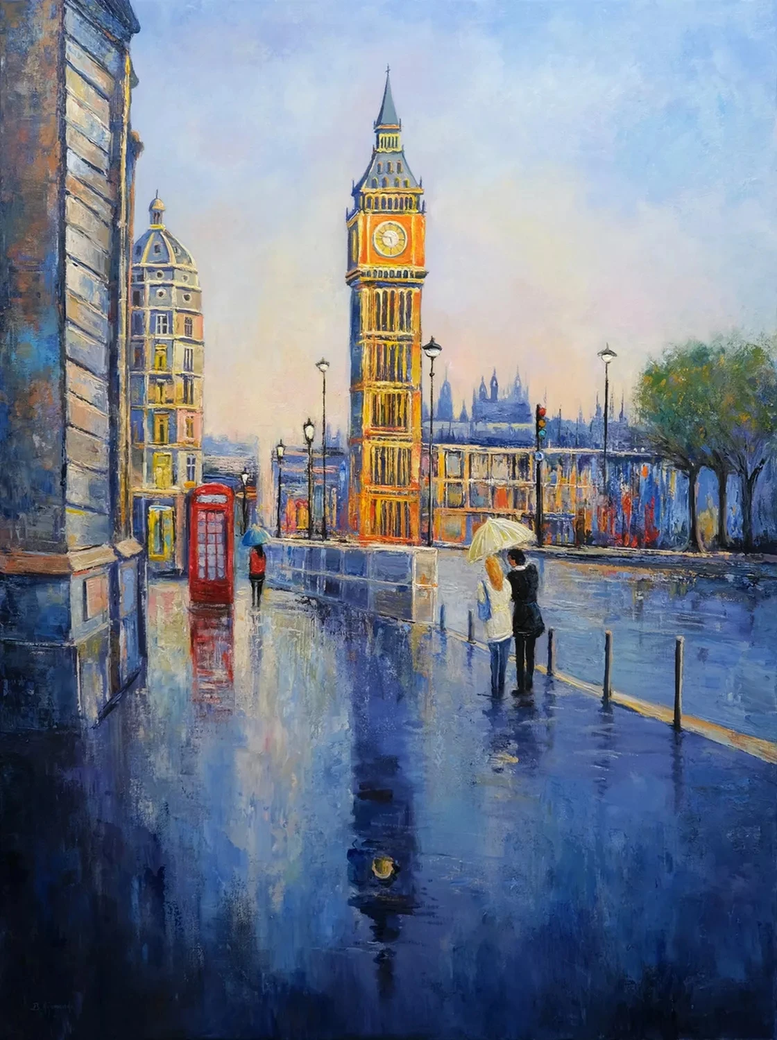 Modern Abstract Canvas Wall Oil Painting Rainy London Landscape Cityscapes Art for Home Room Decoration Impressionistic Handmade