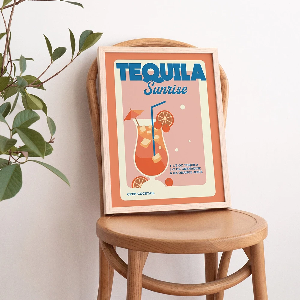 Cocktail Recipe Print Tequila Sunrise Poster Alcohol Recipe Art Picture Kitchen Bar Dining Room Gallery Wall Cuadros Decorativos