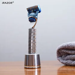 iRAZOR Classic F5 5-Edges Fusion Razor Kit Wet Manual Shaver Barber Grooming Tool for Men with Stainless Steel Stand Holder