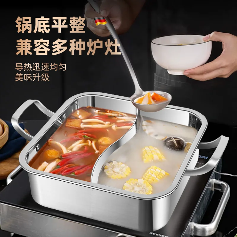 Dish Hot Pot Food Dishes Double Cooking Instant Noodle Soup Chinese Hot Pot Stainless Steel Big Kitchen Fondue Chinoise Cookware