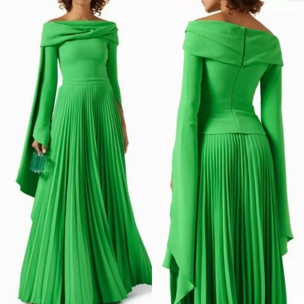 

Jersey Draped Formal Evening A-line Off-the-shoulder Bespoke Occasion Gown Long Dresses