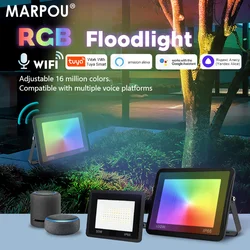 MARPOU-reflector LED RGB resistente al agua IP66, 220V, iluminación exterior, Control por voz por aplicación TUYA, 30W, 50W, 100W, foco para jardín y calle