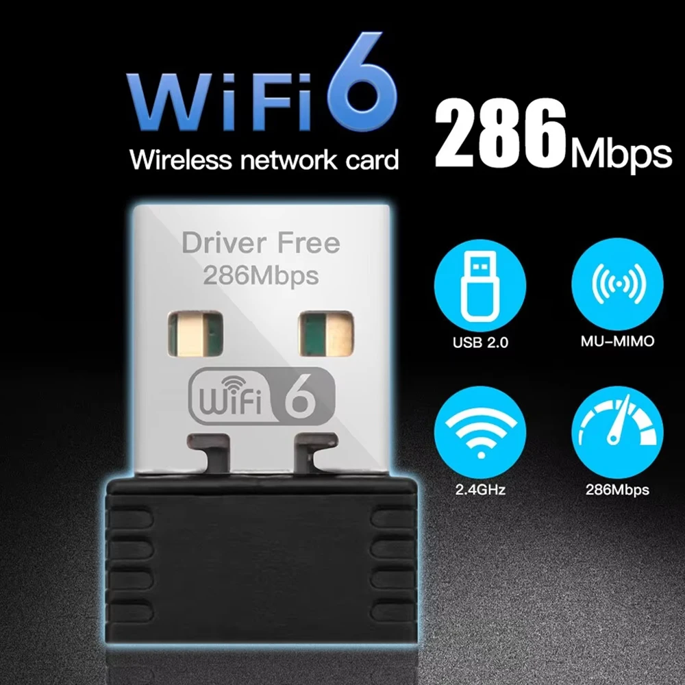 محول واي فاي صغير 6 150 متر/300 متر بطاقة الشبكة USB دونغل 2.4 جيجا هرتز 802.11AX استقبال إشارة لأجهزة الكمبيوتر المحمول ويندوز 10/11 سائق مجاني #1