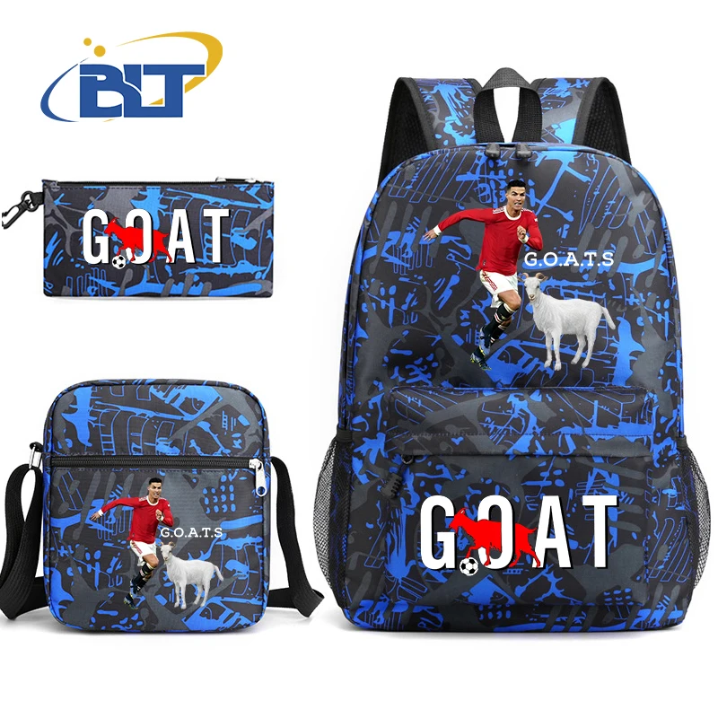 GOAT CR7 printed student school bag set youth backpack shoulder bag pencil case 3-piece set kids gift