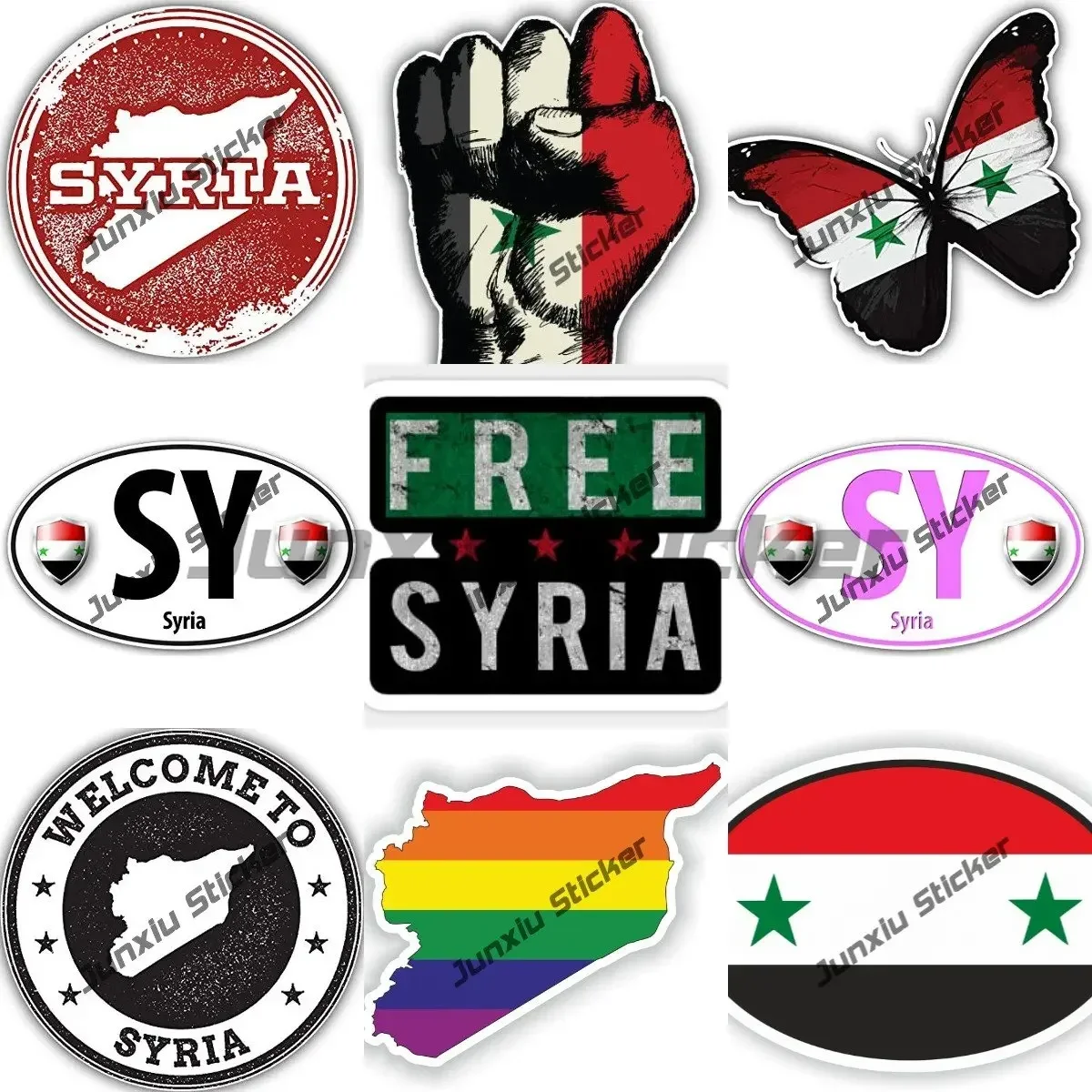 

Syria of Coat of Arms Sticker Al-Raqqa Syrian Flag Oval Vinyl Decal Syria Country Code Syr Sy Waterproof Sticker Accesorios