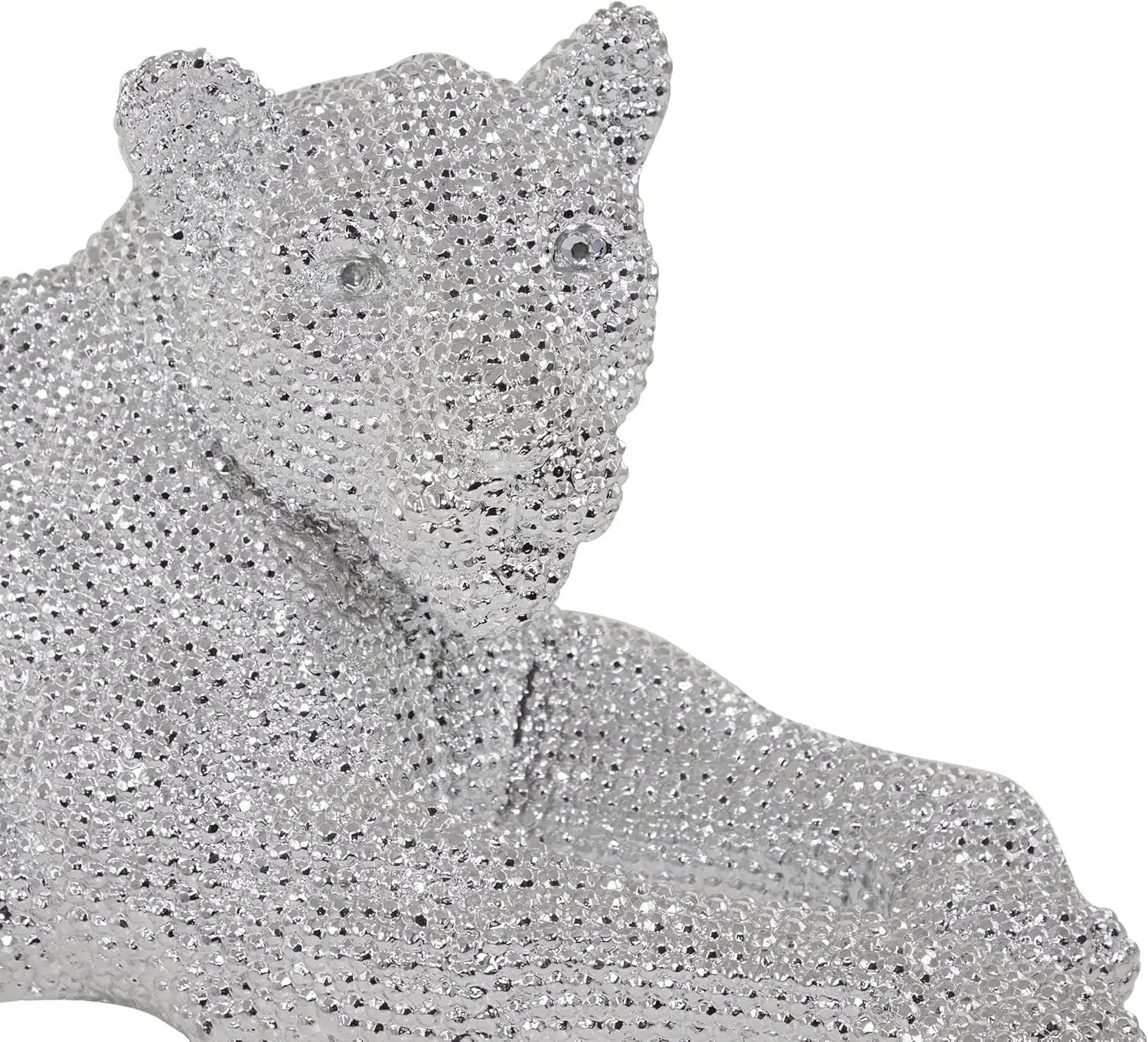 Deco 79 Polystone Leopard Decorative Sculpture Floor Home Decor Statue with Carved Faceted Diamond Exterior,Silver