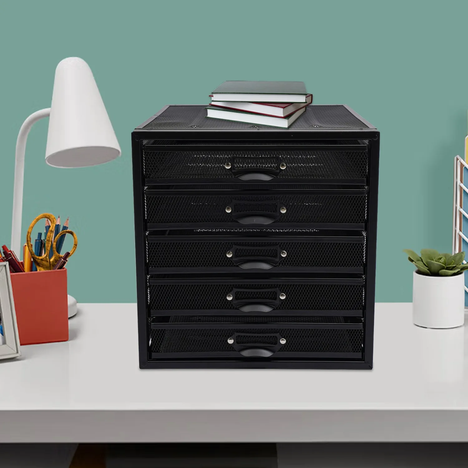 Organisateur de bureau en maille à 5 niveaux, organisateur de rangement sécurisé et peu encombrant pour la maison, le bureau, les documents, les fournitures de papeterie, charge maximale totale de 33,07 lb, 10,8*14*11 pouces