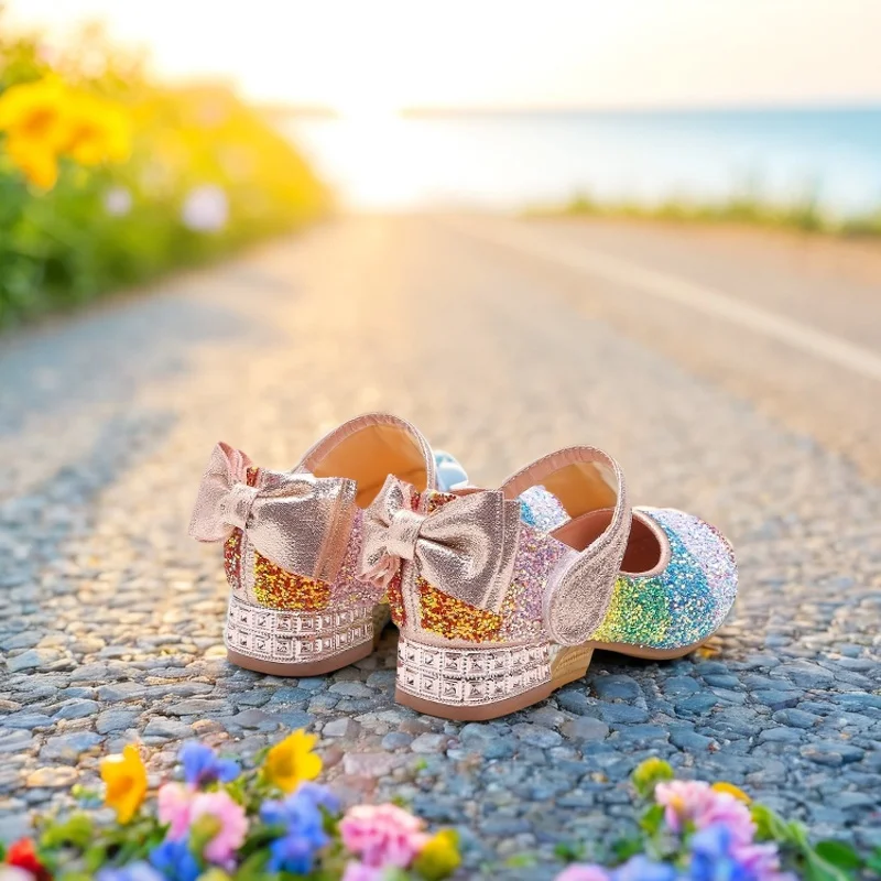 Zapatos de baile para niñas zapatos de princesa para niños lentejuelas pequeña niña tacones de cristal salvaje estudiante