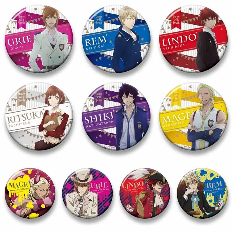 Anime Game Dance with Devils Button Pins Urie Sogami Lindo Mage Rem Kaginuki Badges Cartoon Cosplay Brooch Bag Hat Decor Jewlery